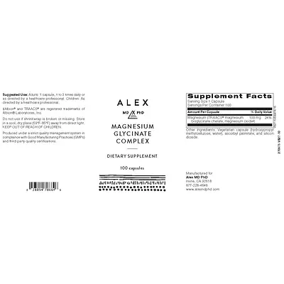 Alex MD PhD Magnesium Glycinate Complex (Allergen & Preservative-Free) - 100 capsules secondary image