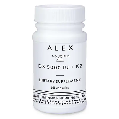 Alex MD PhD D3 5000 IU + K2 (Allergen & Preservative-Free) - 60 Capsules primary image
