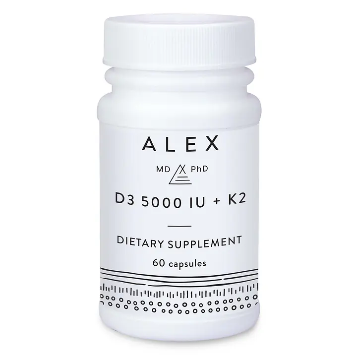 Alex MD PhD D3 5000 IU + K2 (Allergen & Preservative-Free) - 60 Capsules - Master