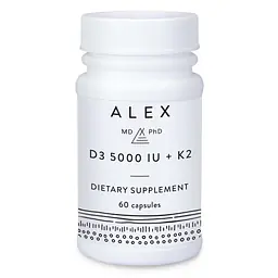 Alex MD PhD D3 5000 IU + K2 (Allergen & Preservative-Free) - 60 Capsules - Master