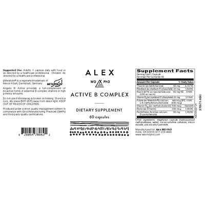 Alex MD PhD Active B Complex (Allergen & Preservative-Free) - 60 capsules secondary image