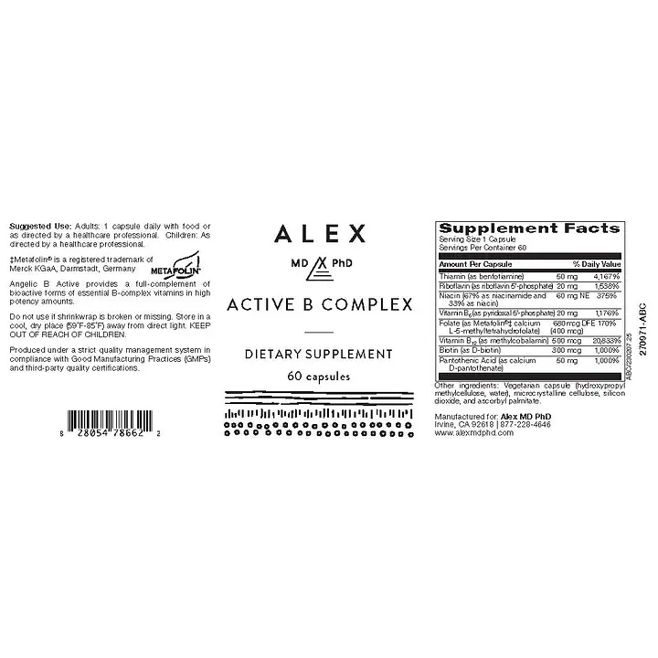 Alex MD PhD Active B Complex (Allergen & Preservative-Free) - 60 capsules - Master